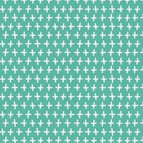 Plus Sign Symbols in Turquoise Green and White Coordinating Ditsy Print