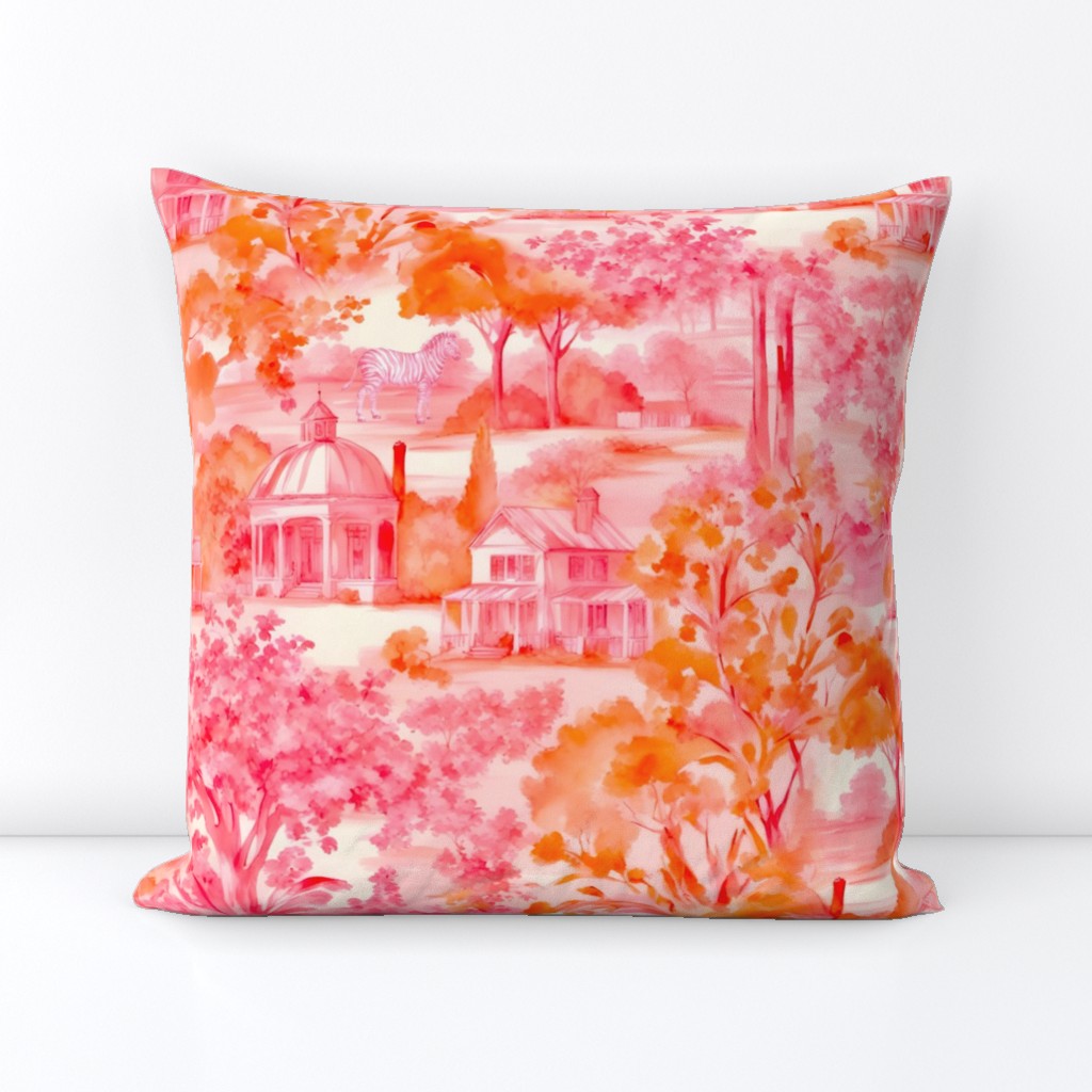 Pink and orange rotunda toile