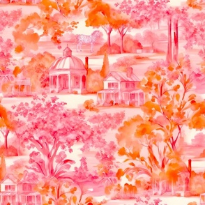 Pink and orange rotunda toile