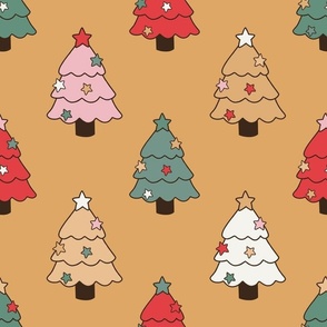 Large Scale Groovy Christmas Trees on Retro Gold
