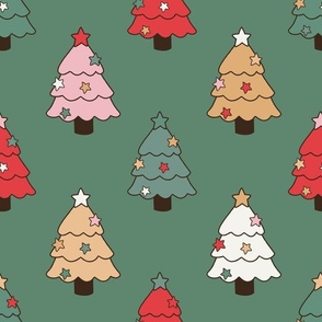 Large Scale Christmas Trees on Retro Green