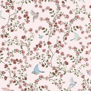 Glam Maximalist Floral /Roses with Birds & Butterflies in Pink