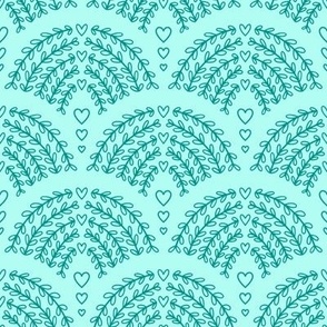  Whimsical Folk Rainbow - MEDIUM - Pastel Aqua Green Scallop Leaves & Hearts