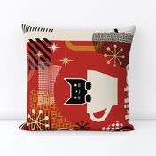 Kit-Tea Towel _ Vintage Mid Mod Cat and Tea_Red