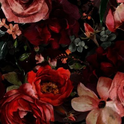 Nostalgic hand painted Watercolor Christmas Rose Flowers - dark moody florals - burgundy
