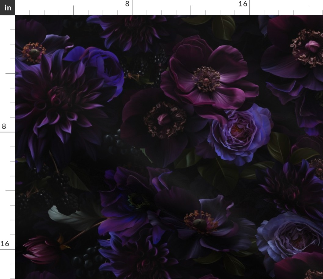 LARGE Opulent Purple Mauve Antique Baroque Luxury Maximalistic Dahlia Flowers Dark Purple Romanticism Drama-   Gothic And Mystic inspired on black