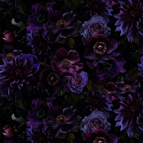 - LARGE Opulent Purple Mauve Antique Baroque Luxury Maximalistic Dahlia Flowers Dark Purple Romanticism Drama -   Gothic And Mystic inspired on black