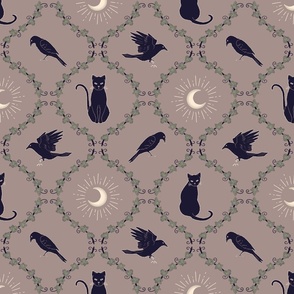 Moon, Cats, and Crows • Dusty Rose • Medium Scale