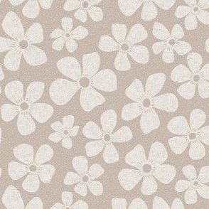 Ditsy White Petal Blossoms on Speckled Beige