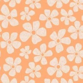 Ditsy White Petal Blossoms on Speckled Orange