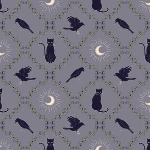 Moon, Cats, and Crows • Purple • Medium Scale