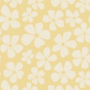 Ditsy White Petal Blossoms on Speckled Yellow