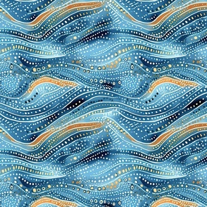 Indigenous Elegance: Abstract Waves in Blue and Gold (33)