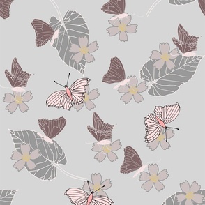 October butterflies and flowers - grey