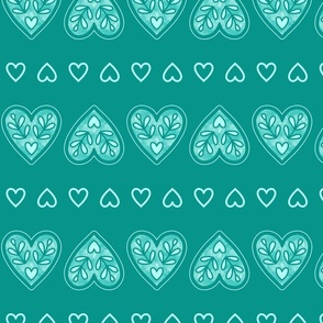 Folk Hearts Stripes - LARGE - Aqua Teal Green