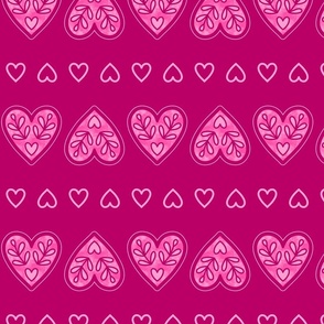 Folk Hearts Stripes - LARGE - Magenta Pink