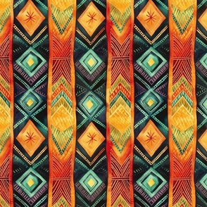 Woodcarving Wonders: Tongan Fabric in Cyan and Amber (50)