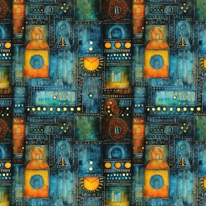 Urban Mystique: Vibrant Geometry in Blue and Orange(51)