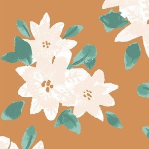 Jumbo // White Poinsettias on Cinnamon