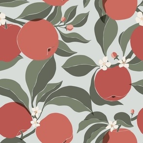 abstract red apples on light blue grey