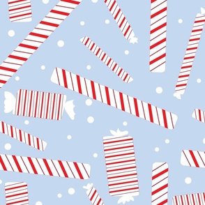 Peppermint Sticks on Light Blue (Large Scale)