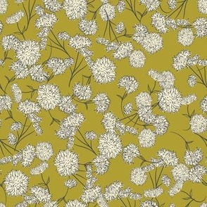 Vintage Modern Floral Pattern in Cream, Grey, and Acid Green