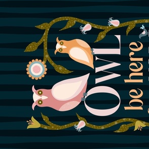 Owl Be Here For You // navy blue, pink, green, wall hanging