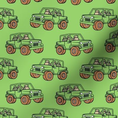 Medium Scale Jeep 4x4 Adventures Off Road All Terrain Vehicles on Spring Green