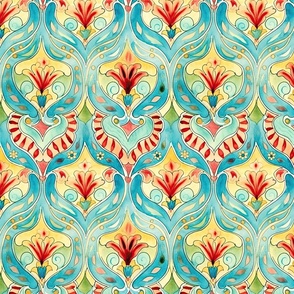 Nouveau Elegance: Colorful Watercolor Tile in Turquoise and Red (58)