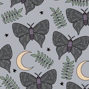 Midnight Moths - Dark Whimsical Moths with Moons and Foliage