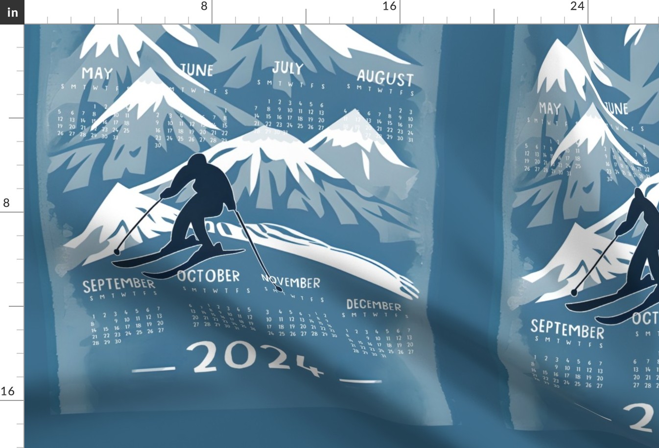 2024 calendar tea towel mountain skier 