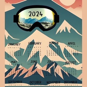 2024 calendar ski sun set tea towel