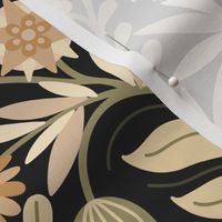 Folk Floral Bouquet jumbo 24 wallpaper scale charcoal sage copper by Pippa Shaw