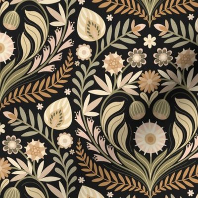 Folk Floral Bouquet large 12 wallpaper scale charcoal sage copper by Pippa Shaw