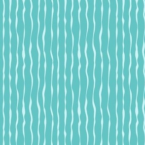 Baby blue on teal wavy stripes, vertical, SMALL, 3/8 inch between lines