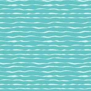 Baby blue on teal wavy stripes, horizontal, SMALL, 3/8 inch between lines