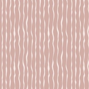 Light beige on dusty pink wavy stripes, vertical, SMALL, 3/8 inch between lines