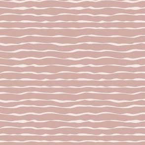 Light beige on dusty pink wavy stripes, horizontal, SMALL, 3/8 inch between lines