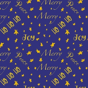 Merry Christmas greetings, gold on  purple, dark blue