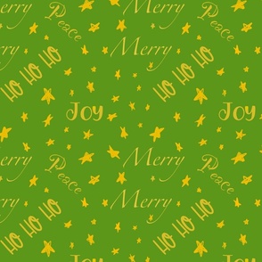 Merry Christmas greetings gold on green