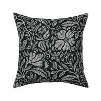 Block print floral black and white