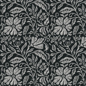 Block print floral black and white