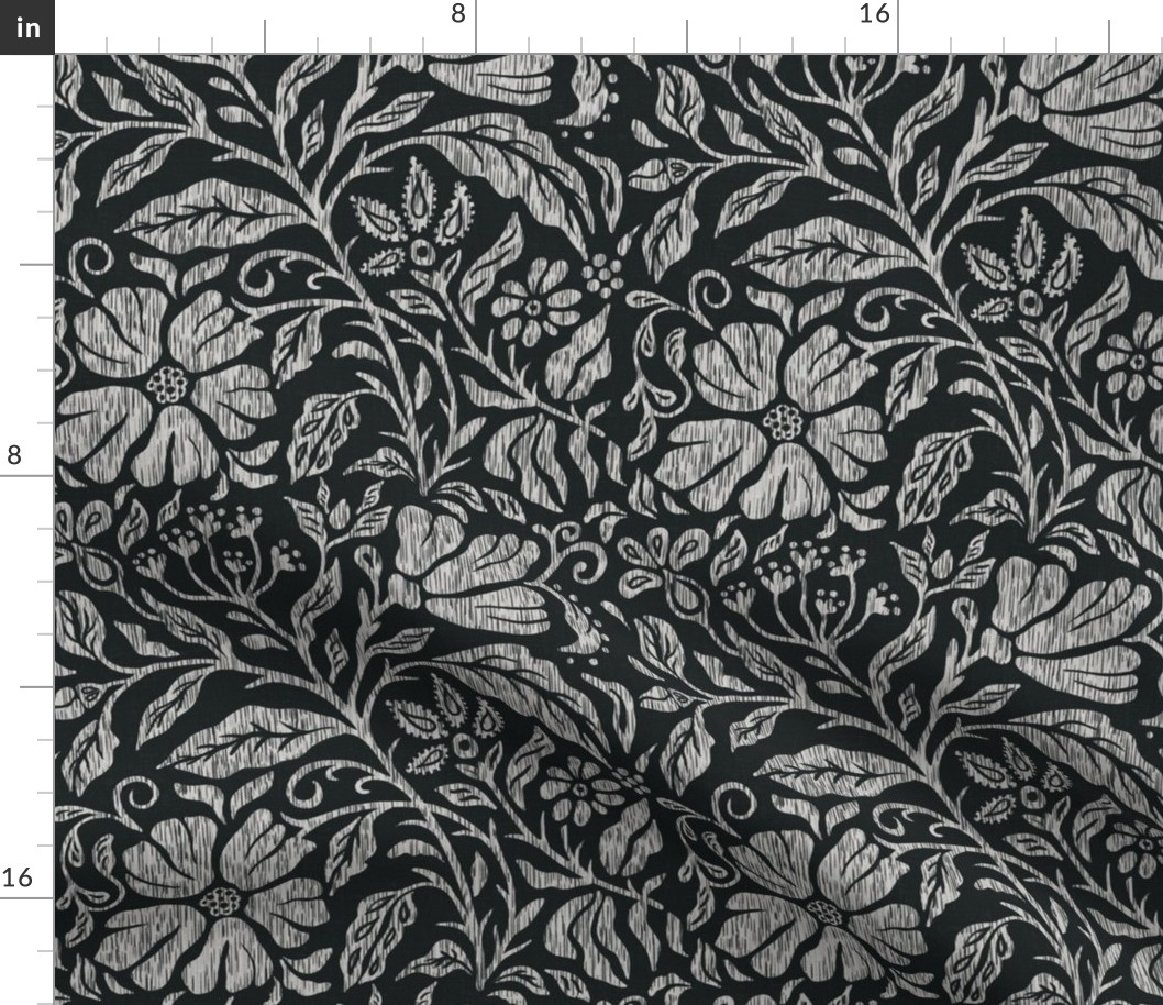 Block print floral black and white
