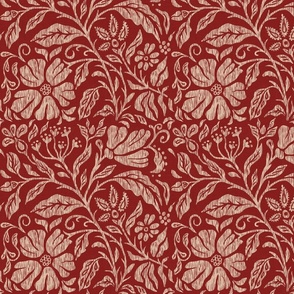 Block print floral red
