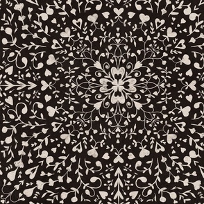 Floral love mandala black and white large