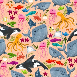 Cheerful Ocean Creatures - Peach - Large