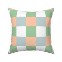 Peach Blue and Green Checkerboard - Cheerful Ocean Creatures Coordinate - Medium