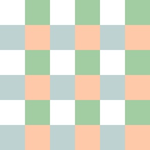Peach Blue and Green Checkerboard - Cheerful Ocean Creatures Coordinate - Medium