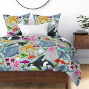 Cheerful Ocean Creatures - Blue Grey - Large