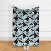 Orcas and Rays on Blue - Cheerful Ocean Creatures Coordinate - Large